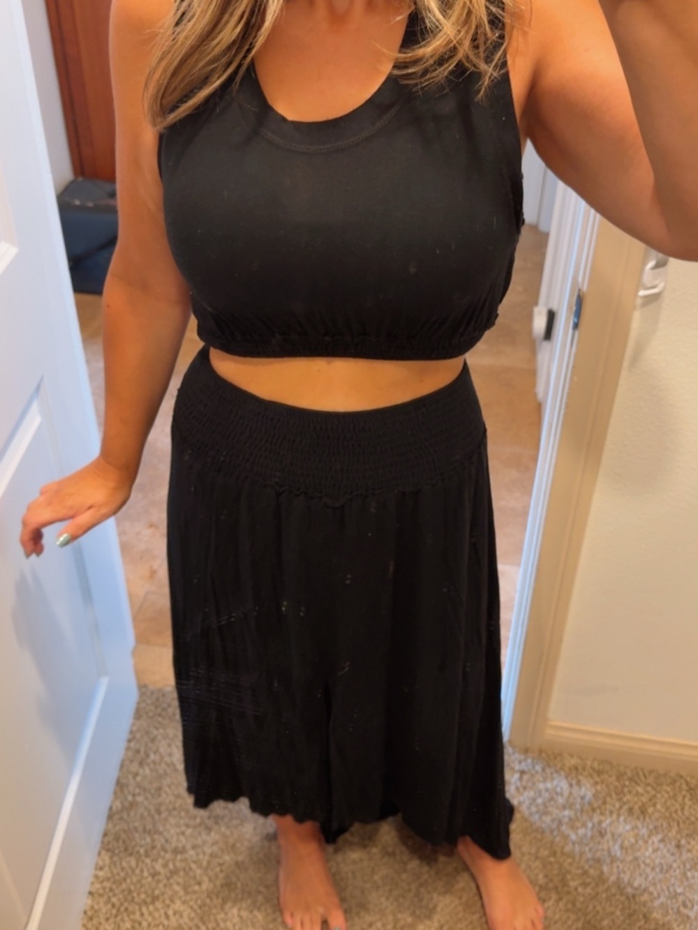 Free People Black Smocked Waist Midi Skirt